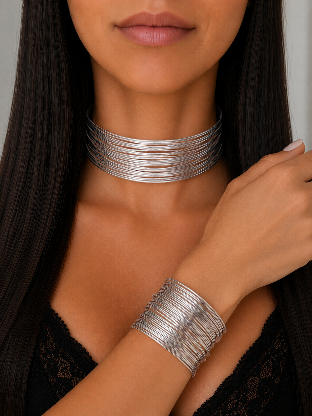 MAREA SET Silver - worn, choker and bracelet