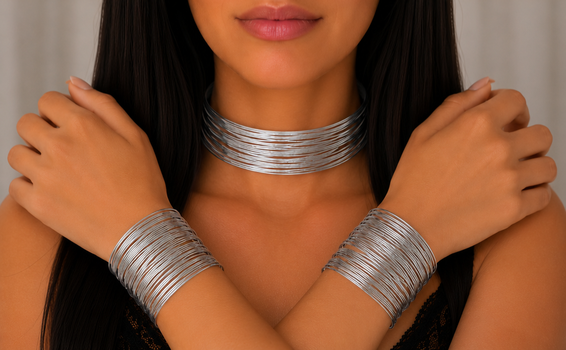 MARÈA SET Ασημί - Choker & 2 Cuff Bangles