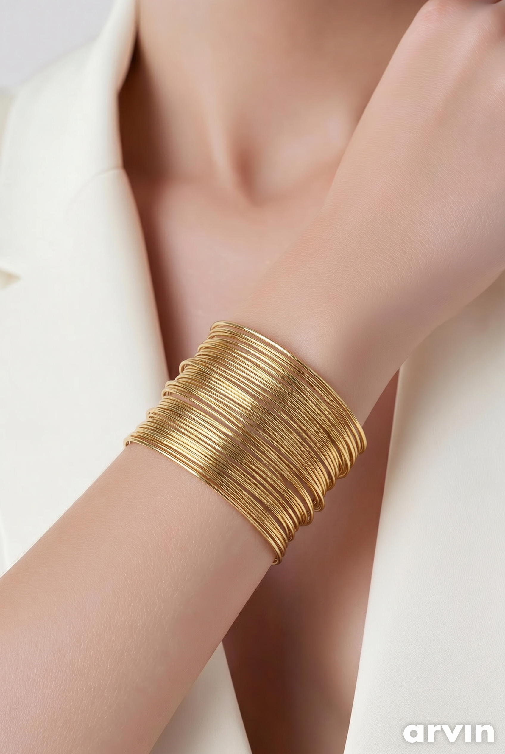 Marea Cuff Bangle Gold - worn on wrist